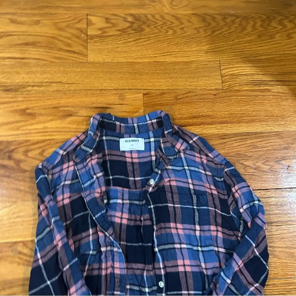 Old Navy girls XL 14 Blue and Pink Plaid Button-Up Shirt cotton soft LIKE NEW - Picture 5 of 7